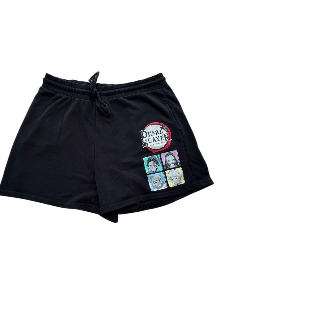 Demon Slayer Graphic Sweat Shorts Mens XL Black Excellent Drawstring Anime Logo